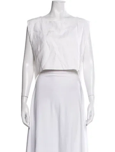 Pre-owned Posse Linen Crew Neck Crop Top In Neutrals/white