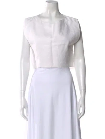 Pre-owned Posse Linen Crew Neck Crop Top In White