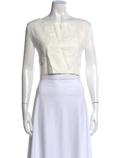 Pre-owned Posse Linen Crew Neck Crop Top In White