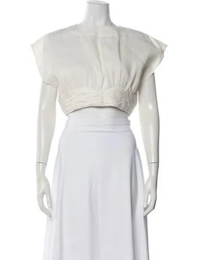 Pre-owned Posse Linen Crew Neck Crop Top In White