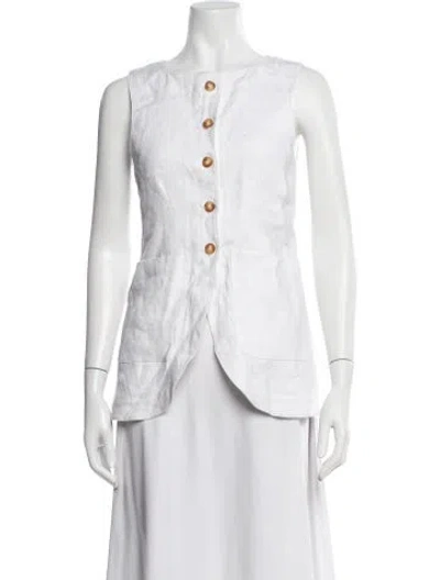 Pre-owned Posse Linen Crew Neck Top In White