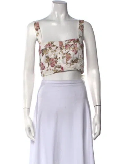 Pre-owned Posse Linen Floral Print Crop Top In Neutrals