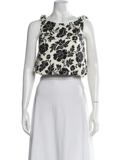 Pre-owned Posse Linen Floral Print Crop Top In Red