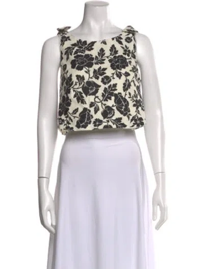 Pre-owned Posse Linen Floral Print Crop Top W/ Tags In Brown