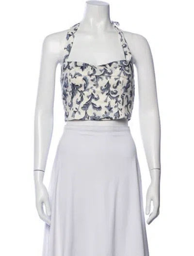 Pre-owned Posse Linen Floral Print Crop Top W/ Tags In White