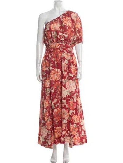 Pre-owned Posse Linen Floral Print Skirt Set In Red