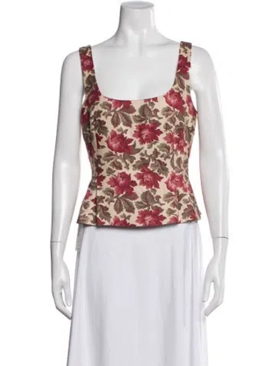 Pre-owned Posse Linen Floral Print Top In Multicolor