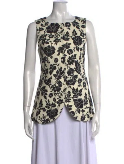 Pre-owned Posse Linen Floral Print Top In Neutrals
