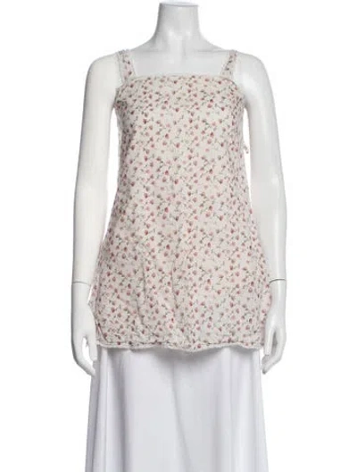 Pre-owned Posse Linen Floral Print Top In Neutrals
