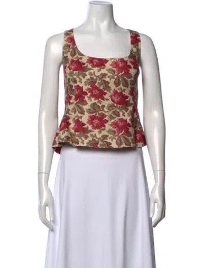 Pre-owned Posse Linen Floral Print Top In Red