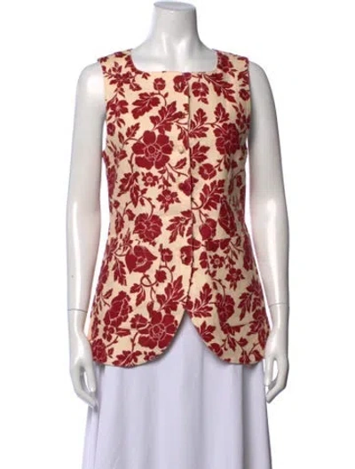 Pre-owned Posse Linen Floral Print Top In Red