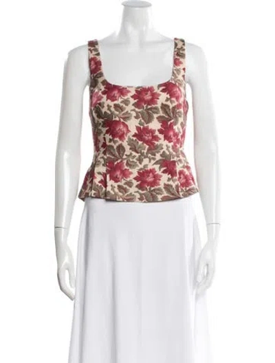 Pre-owned Posse Linen Floral Print Top W/ Tags In Red