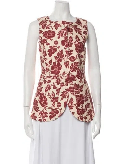 Pre-owned Posse Linen Floral Print Vest W/ Tags In Red
