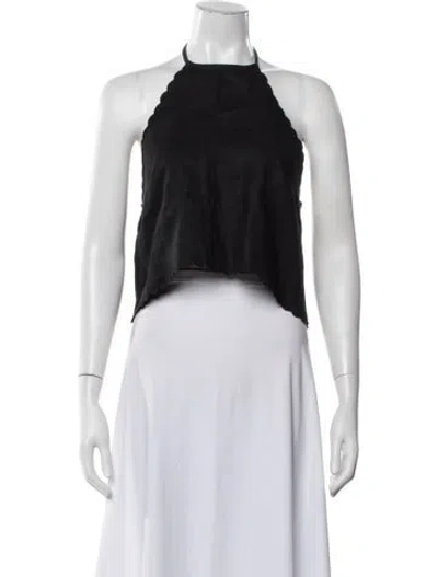 Pre-owned Posse Linen Halterneck Crop Top In Black