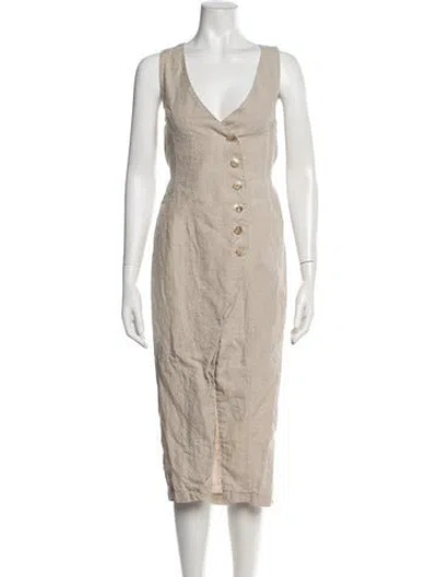 Pre-owned Posse Linen Knee-length Dress In Grey/metallic