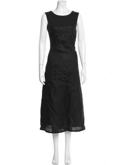 Pre-owned Posse Linen Long Dress In Black