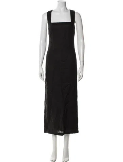 Pre-owned Posse Linen Long Dress In Black