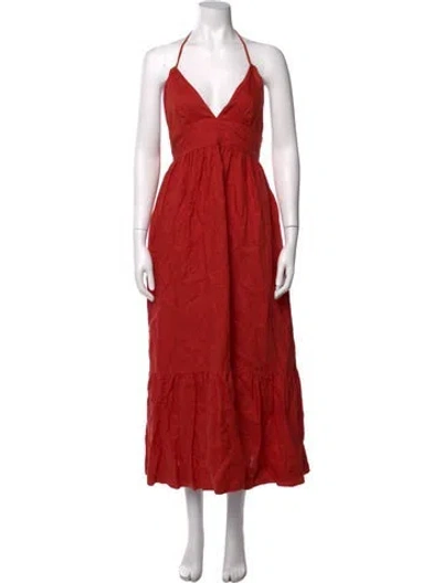 Pre-owned Posse Linen Long Dress In Orange