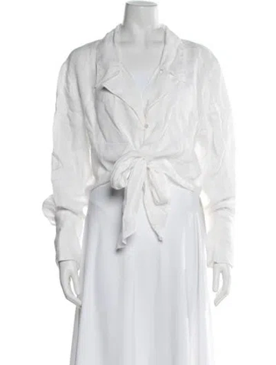 Pre-owned Posse Linen Long Sleeve Button-up Top In Neutral