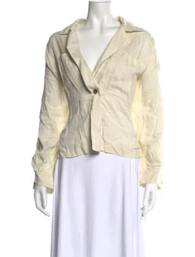 Pre-owned Posse Linen Long Sleeve Button-up Top In Neutral