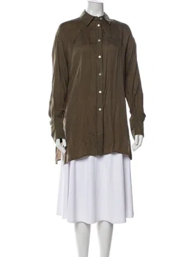 Pre-owned Posse Linen Long Sleeve Tunic In Green
