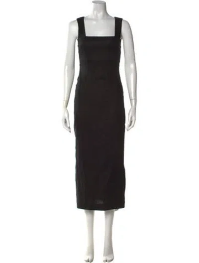 Pre-owned Posse Linen Midi Length Dress In Black