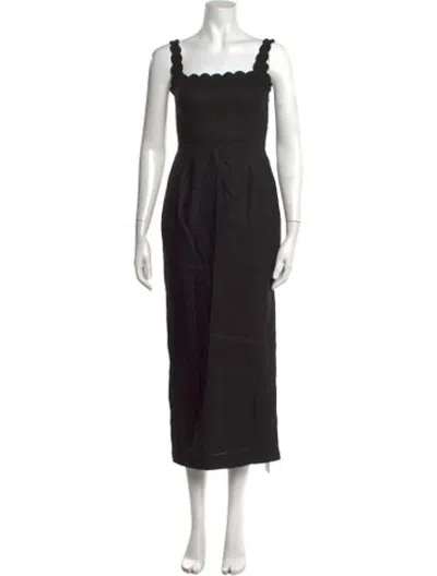 Pre-owned Posse Linen Midi Length Dress In Black