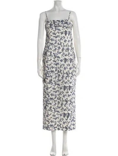 Pre-owned Posse Linen Midi Length Dress In Blue/white