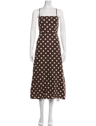 Pre-owned Posse Linen Midi Length Dress In Brown