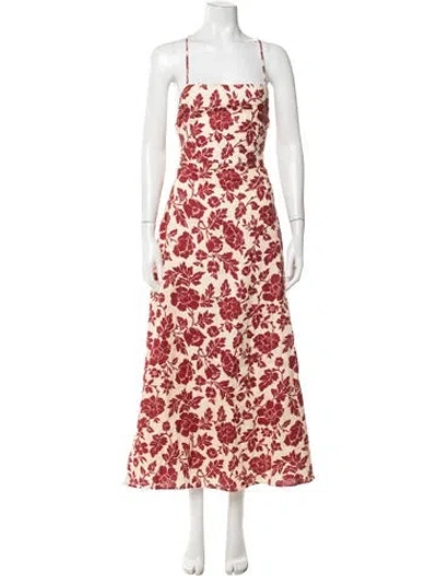 Pre-owned Posse Linen Midi Length Dress In Burgundy