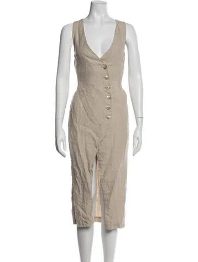 Pre-owned Posse Linen Midi Length Dress In Gray