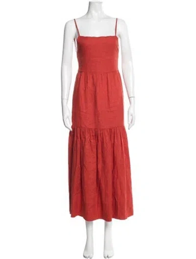 Pre-owned Posse Linen Midi Length Dress In Orange
