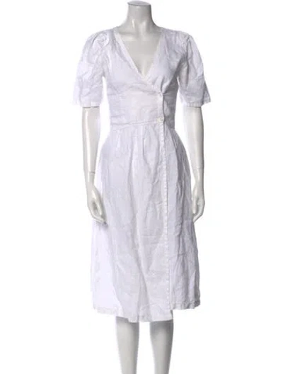 Pre-owned Posse Linen Midi Length Dress In White