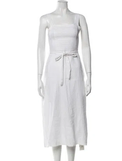 Pre-owned Posse Linen Midi Length Dress In White