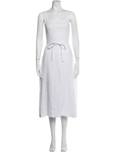 Pre-owned Posse Linen Midi Length Dress In White