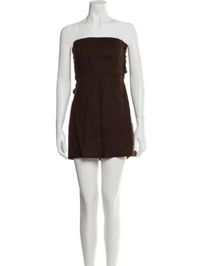 Pre-owned Posse Linen Mini Dress In Brown