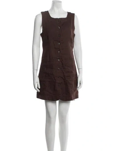 Pre-owned Posse Linen Mini Dress In Brown