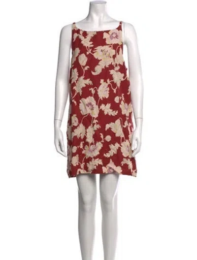 Pre-owned Posse Linen Mini Dress In Burgundy