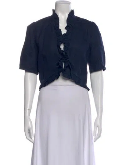 Pre-owned Posse Linen Open Front Button-up Top In Blue
