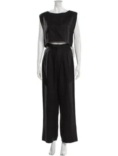 Pre-owned Posse Linen Pantsuit In Black