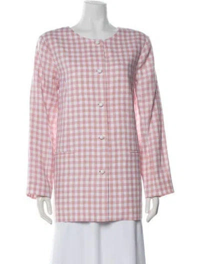 Pre-owned Posse Linen Plaid Print Blazer In Pink