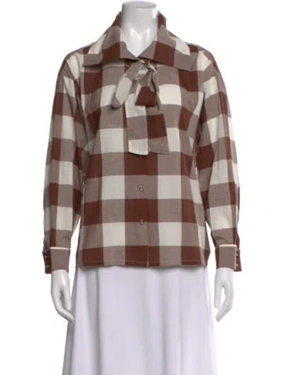 Pre-owned Posse Linen Plaid Print Button-up Top In Multi