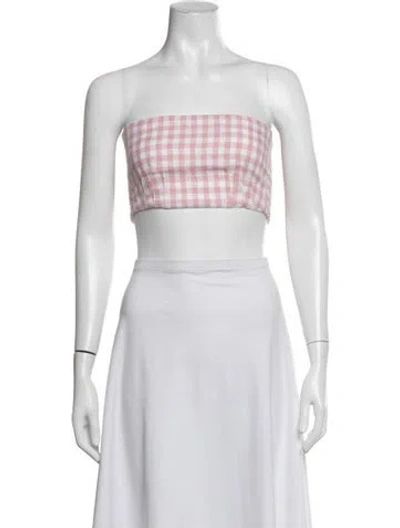 Pre-owned Posse Linen Plaid Print Crop Top In Neutrals