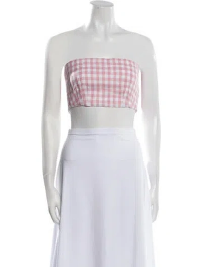 Pre-owned Posse Linen Plaid Print Crop Top W/ Tags In White