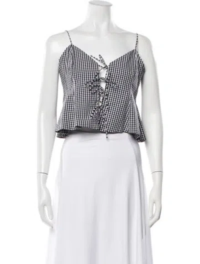 Pre-owned Posse Linen Plaid Print Crop Top In Yellow