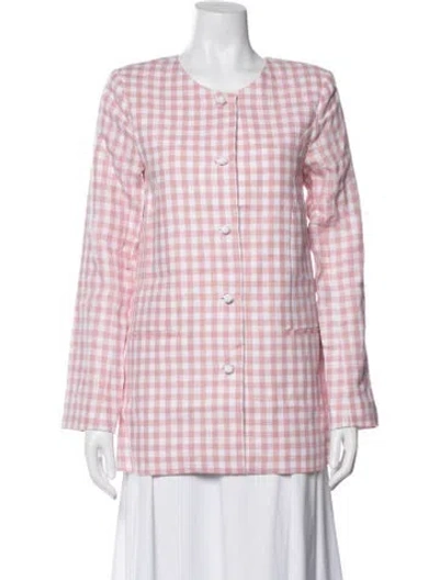 Pre-owned Posse Linen Plaid Print Jacket W/ Tags In Pink