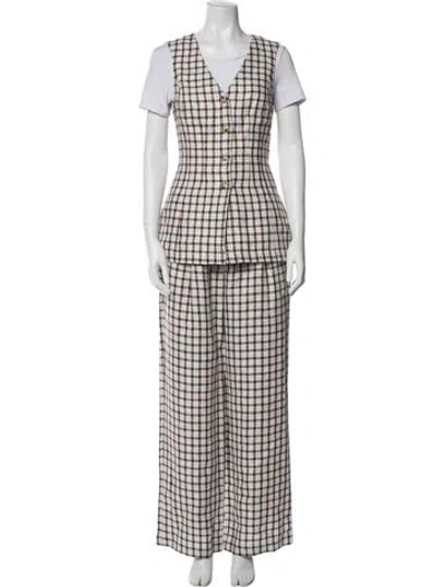 Pre-owned Posse Linen Plaid Print Pant Set In Multi