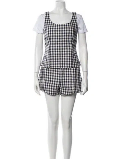 Pre-owned Posse Linen Plaid Print Short Set In Black