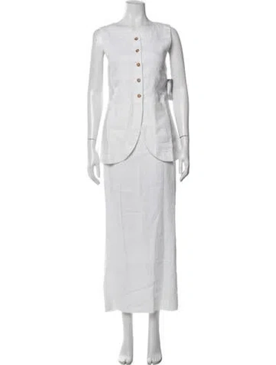 Pre-owned Posse Linen Pleated Accents Skirt Set W/ Tags In White