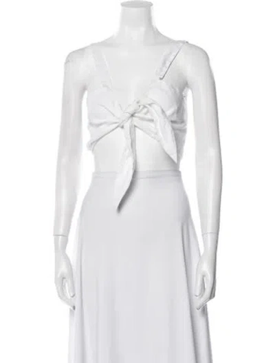 Pre-owned Posse Linen Plunge Neckline Crop Top W/ Tags In White